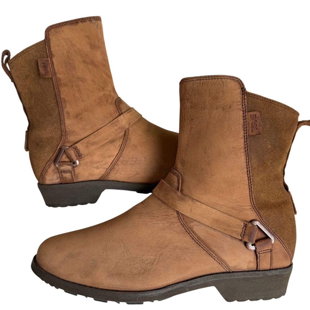 Teva De La Vina Dos Waterproof Boots Side Zip Women's Size 8 Tan Brown Suede